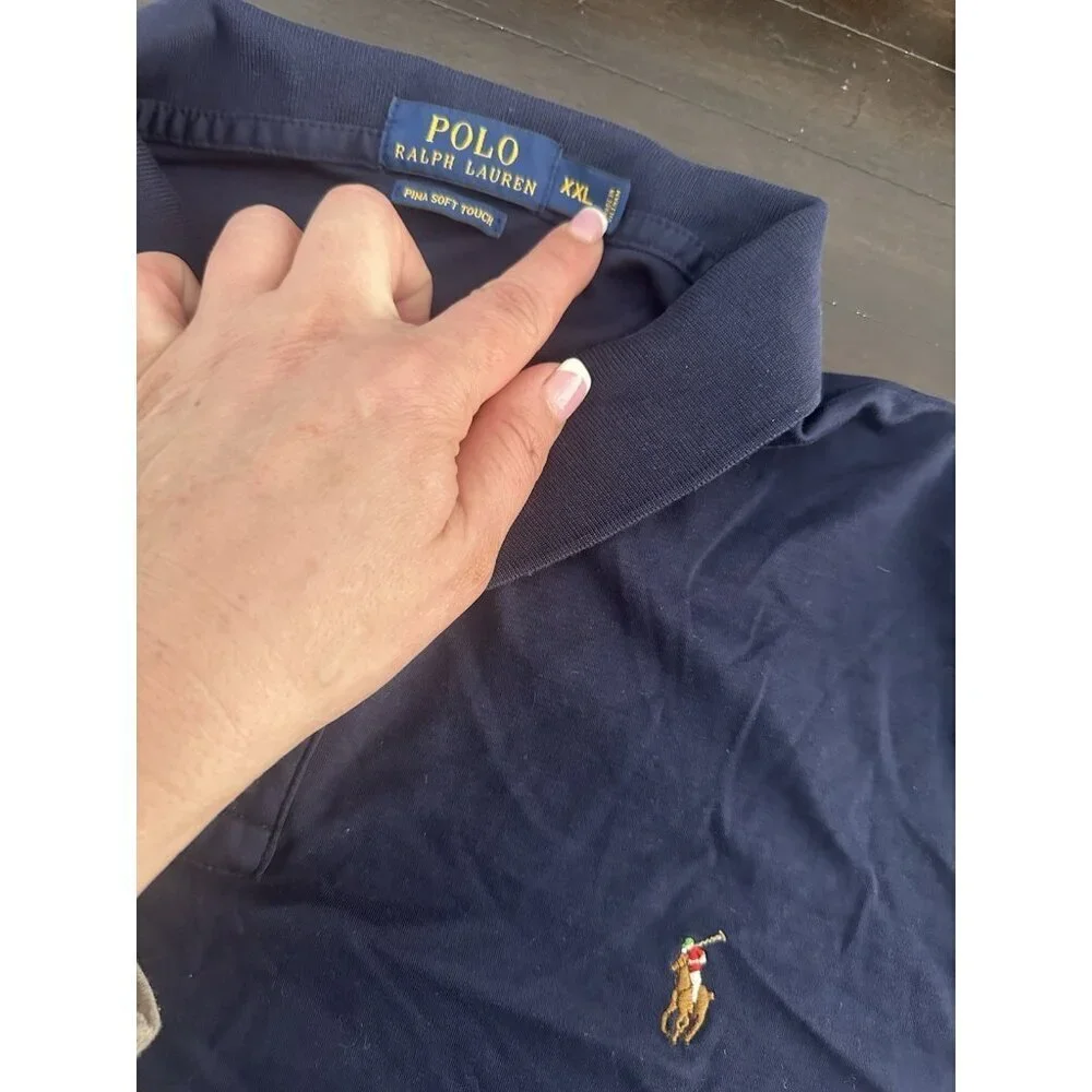 Polo Ralph Lauren Shirt Men Xxl Blue Polo Pima Soft Touch Cotton Collard Golf